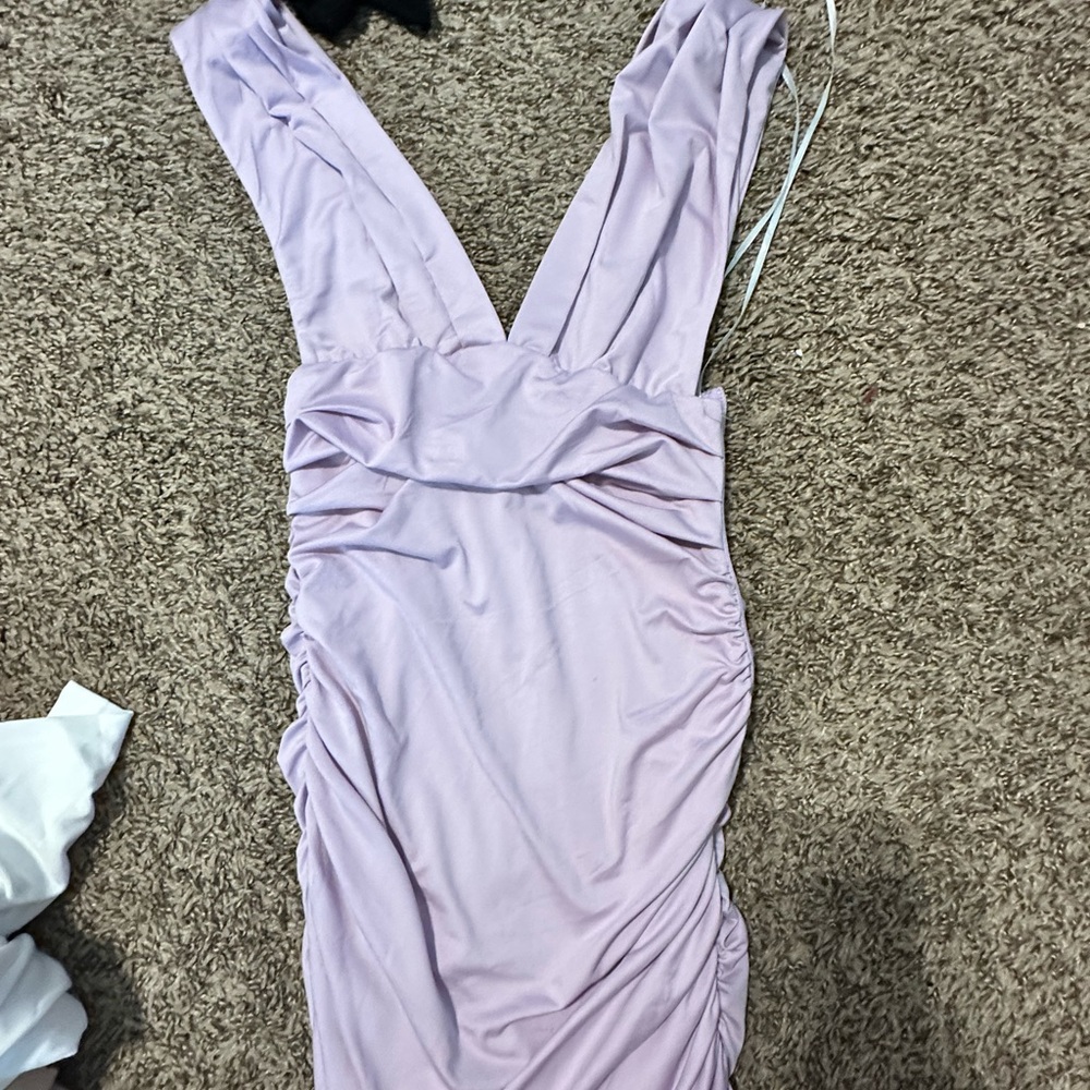 Lavender ruched midi dress